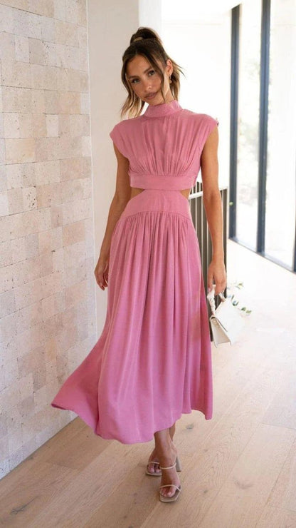 Elegantes Midikleid mit Cut-Outs und Stehkragen