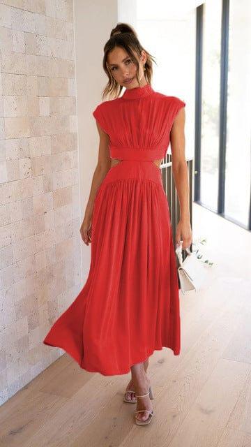 Elegantes Midikleid mit Cut-Outs und Stehkragen