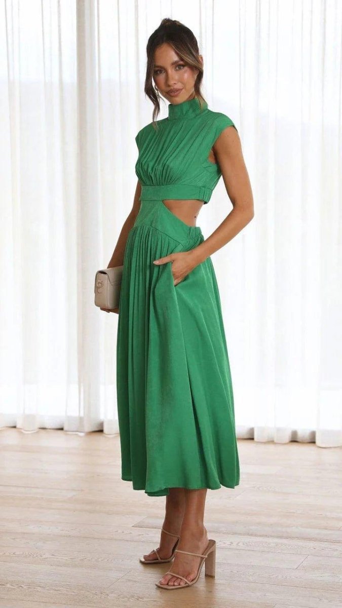 Elegantes Midikleid mit Cut-Outs und Stehkragen