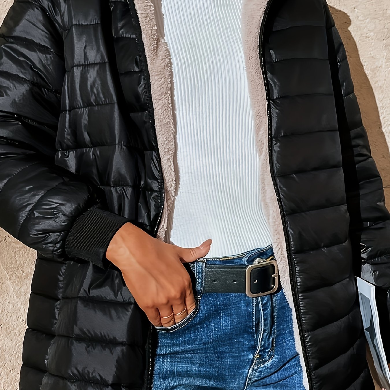 Warm gefütterte Winterjacke mit Reißverschluss