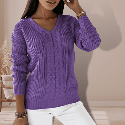 Stylischer Kabelpullover V-Ausschnitt