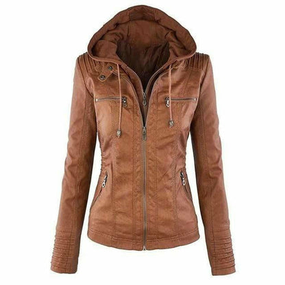 Lederjacke Mit Kapuze Elegant Schwarz