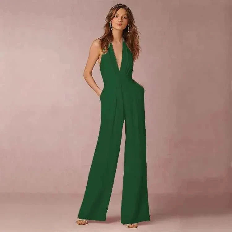 Sommer Jumpsuit Rückenfrei Faltenrock Weites Bein