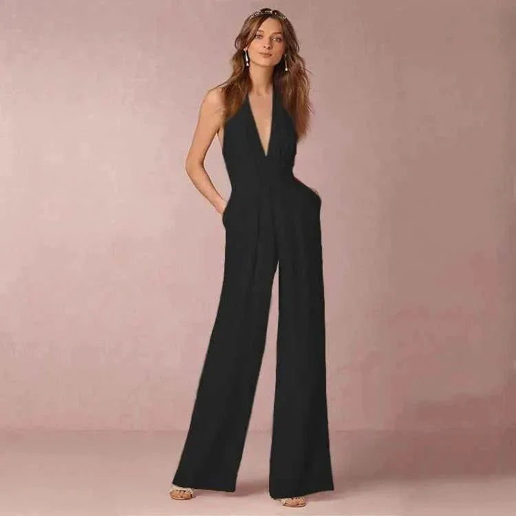 Sommer Jumpsuit Rückenfrei Faltenrock Weites Bein