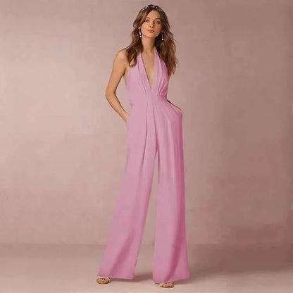 Sommer Jumpsuit Rückenfrei Faltenrock Weites Bein