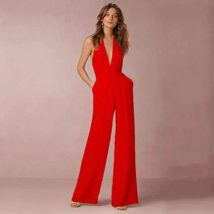Sommer Jumpsuit Rückenfrei Faltenrock Weites Bein