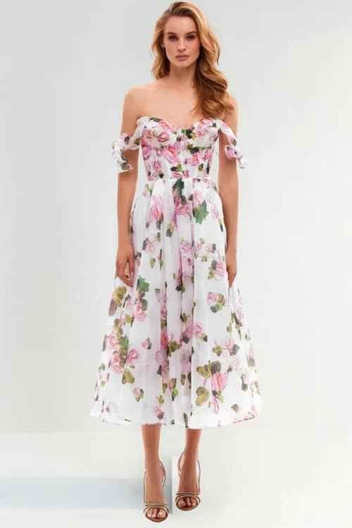 Sommerkleid Blumenmuster Rüschenrock - IdealeKleiden