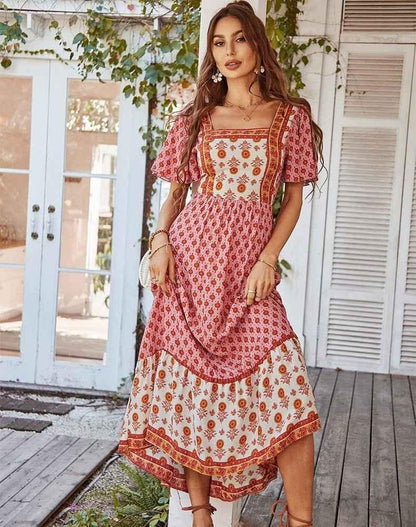 Boho Maxikleid Sommer Floral Rock - IdealeKleiden