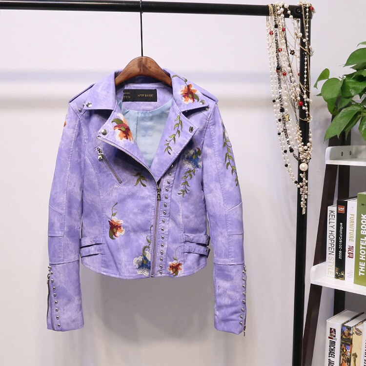 Stylische Bikerjacke Frauen Kunstleder Metallic