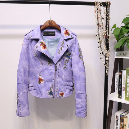 Stylische Bikerjacke Frauen Kunstleder Metallic
