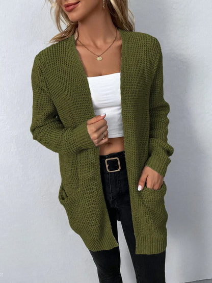 Elegante Damen Strickjacke Lang V-Ausschnitt