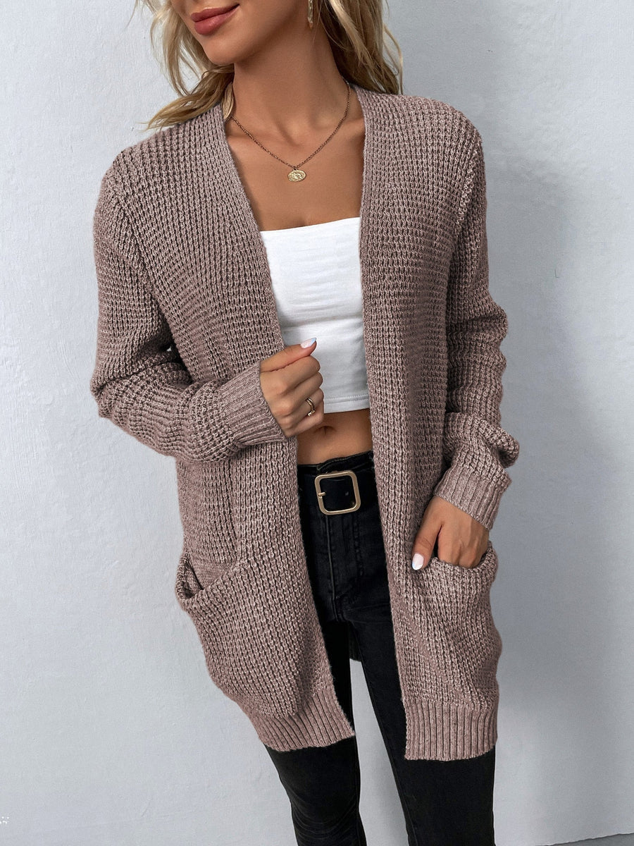 Elegante Damen Strickjacke Lang V-Ausschnitt