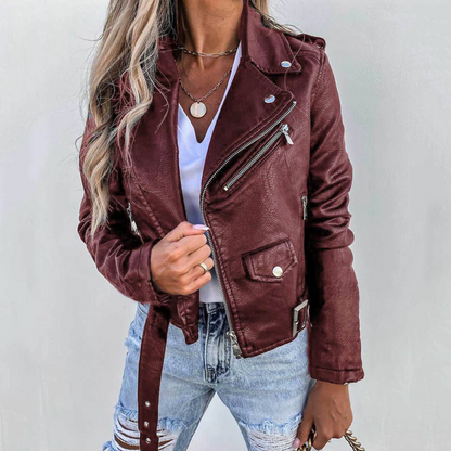 Elegante Lederjacke Damen Modern Gefüttert