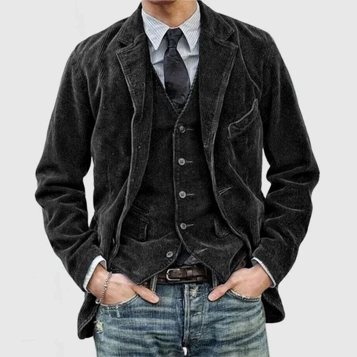 Herren Jacke Vintage Style Rippenvelour Revers