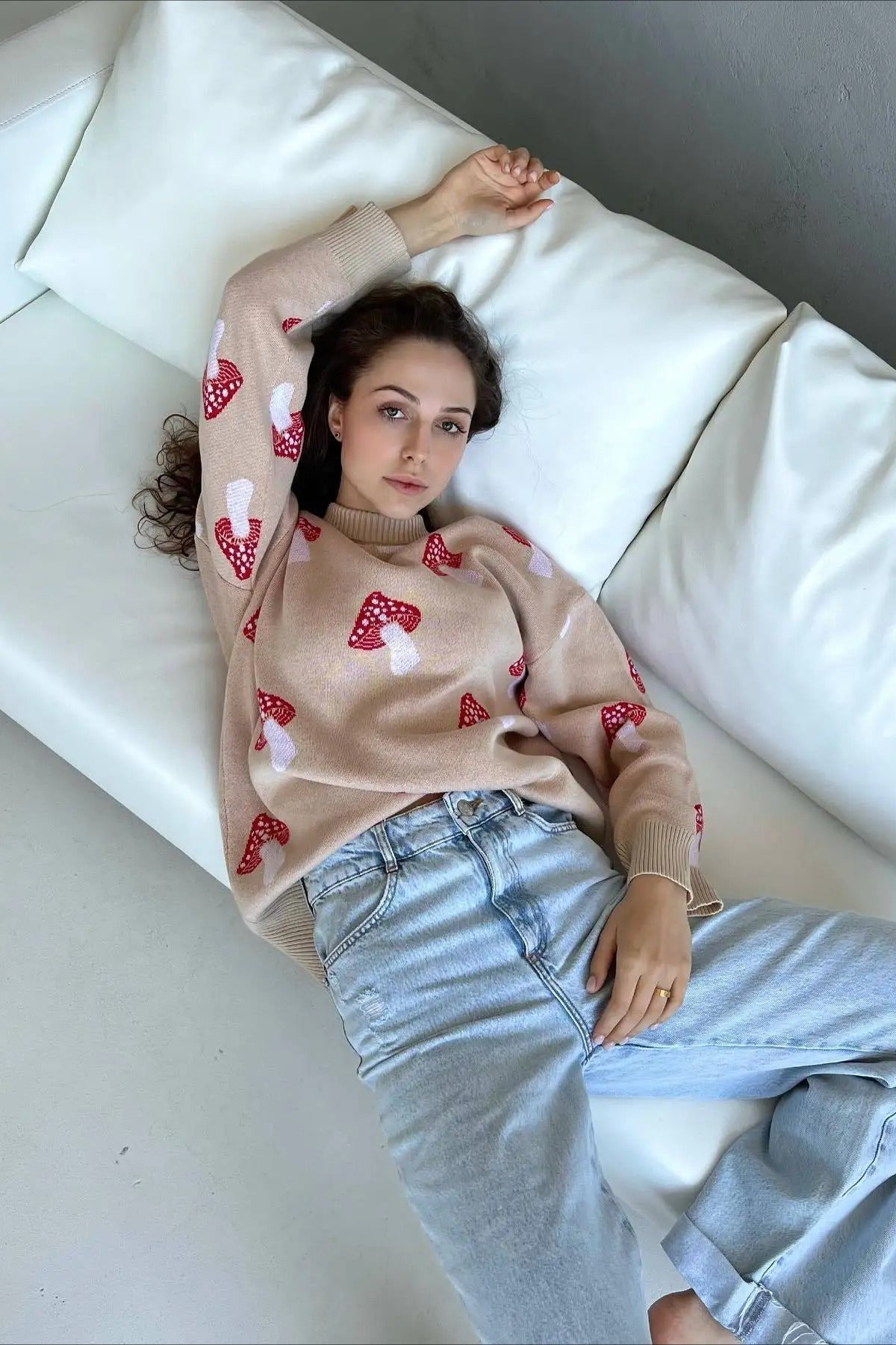 Gemütlicher Strickpullover Pilz Muster - IdealeKleiden