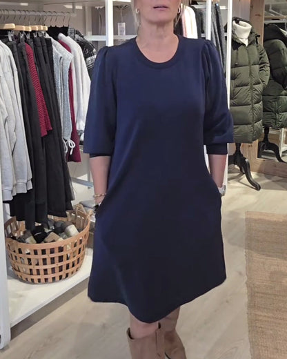 Elegantes Kleid Damen Puff Ärmel Rundhals