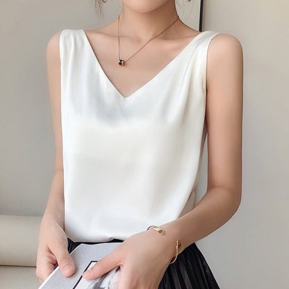 Elegantes Satin-Oberteil V-Ausschnitt für Damen