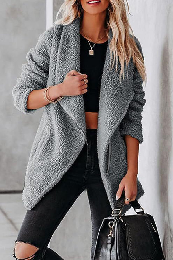 Lässige Lederjacke Reißverschluss Taschen