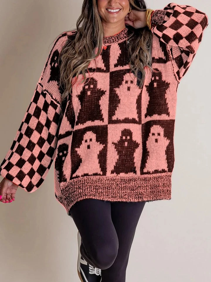 Gruselige Strickpulli Karo Muster Halloween
