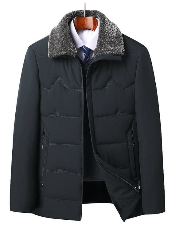 Elijah - Schwarzer Winterparka Dickes Futter