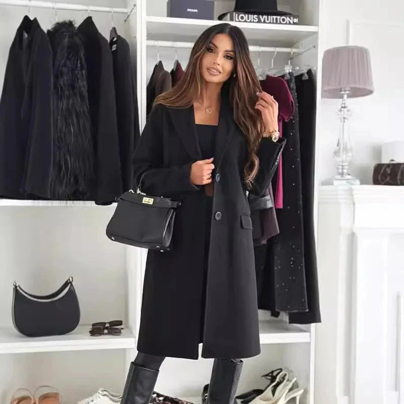 Langer Damenwintermantel Elegant Schwarz