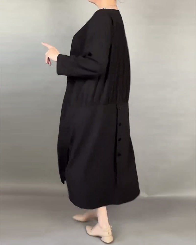 Großes Damenkleid Einfarbig Mit Knöpfen - IdealeKleiden