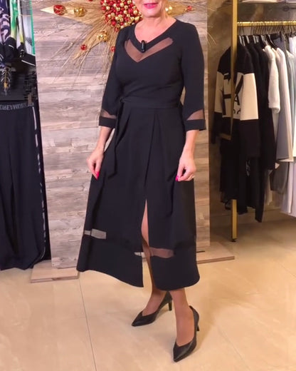 Elegante Kleidung V-Ausschnitt Mesh Durchbrochen - IdealeKleiden