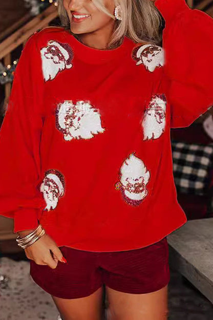 Weihnachtsmann Sweatshirt Pailletten Festlich Lockig