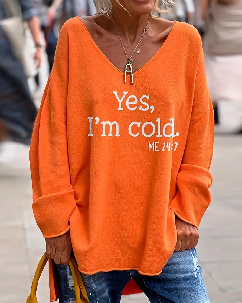 Modisches V-Ausschnitt Kleid mit Schriftprint