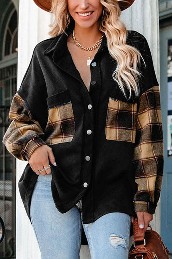 Übergroße Patchwork Jacke Mit Brusttasche
