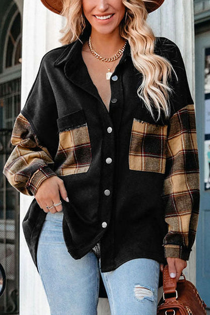 Übergroße Patchwork Jacke Mit Brusttasche