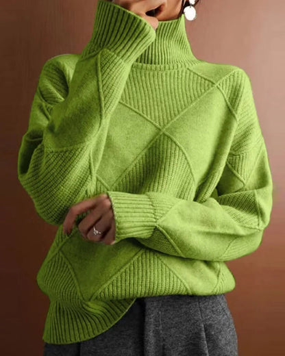 Eleganter Rollkragenpullover Rautenmuster Einfarbig