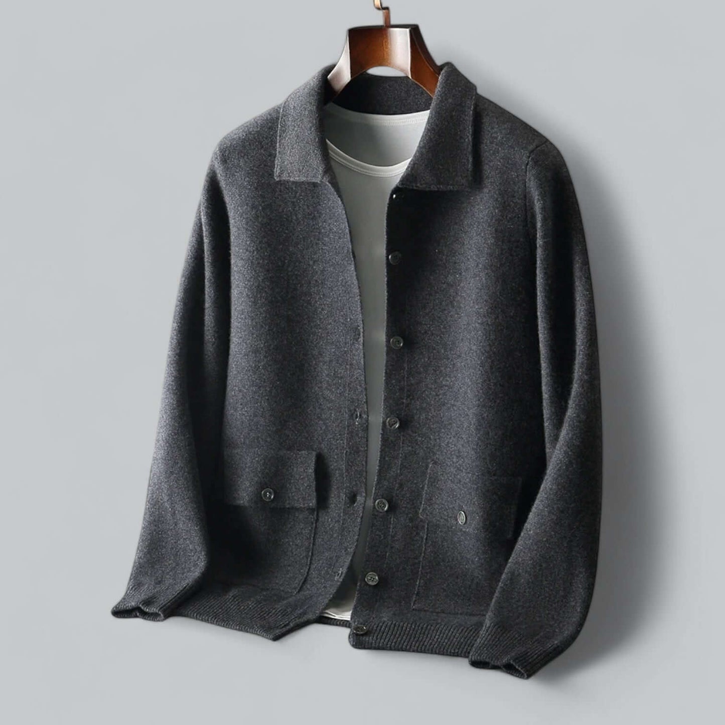 Herren Kaschmir-Cardigan Jacke Modern Schwarz