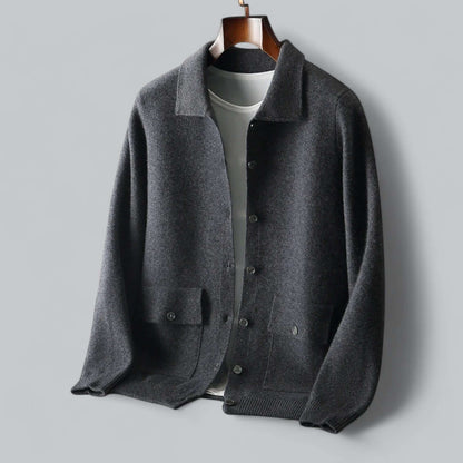 Herren Kaschmir-Cardigan Jacke Modern Schwarz