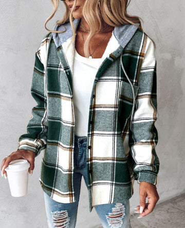 Gemütlicher Frauen Hoodie Kariert Mit Kordelzug