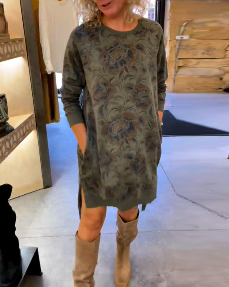 Kleid Bequem Rundhals Aufdruck