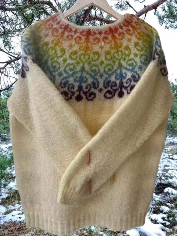 Warmes Vintage-Sweatshirt Regenbogenfarben Rundhals - IdealeKleiden