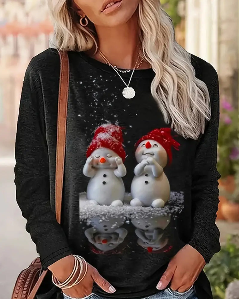 Weihnachtsshirt Langarm Rundhals Schneemann Motiv