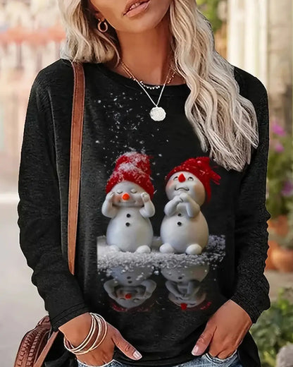 Weihnachtsshirt Langarm Rundhals Schneemann Motiv
