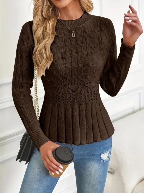 Bequemer Grobstrick Pullover Rundhals Damenmode