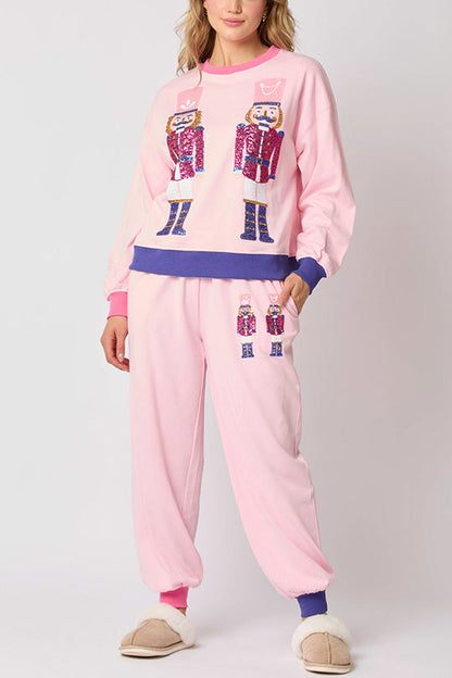 Weihnachtsmann Pailletten Set: Sweatshirt und lockere Joggerhose