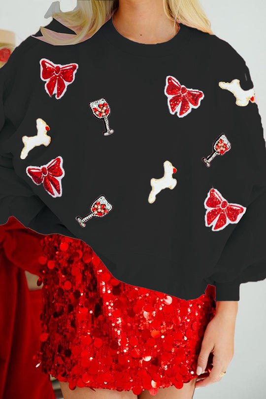 Weihnachts-Sweatshirt Frauen Pailletten Lockere Ärmel