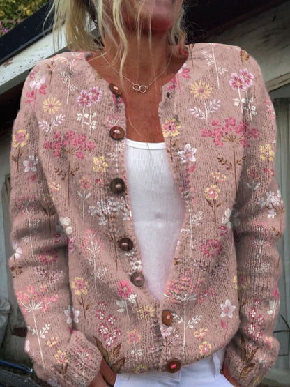 Damen Strickjacke Klassisch Gemustert mit Knöpfen