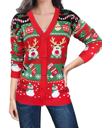 Weihnachts Cardigan Lockere Strick Pullover Frauen
