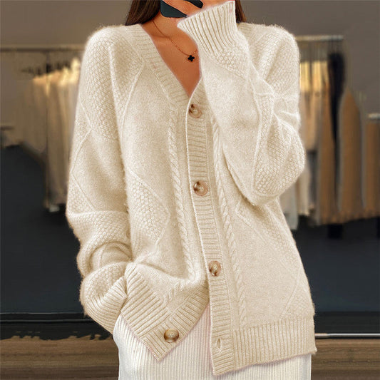 Frauen Strickjacke V-Ausschnitt Modern - IdealeKleiden