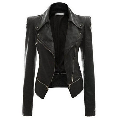 Damen Slimfit Lederjacke Schwarz Zip-Up - IdealeKleiden
