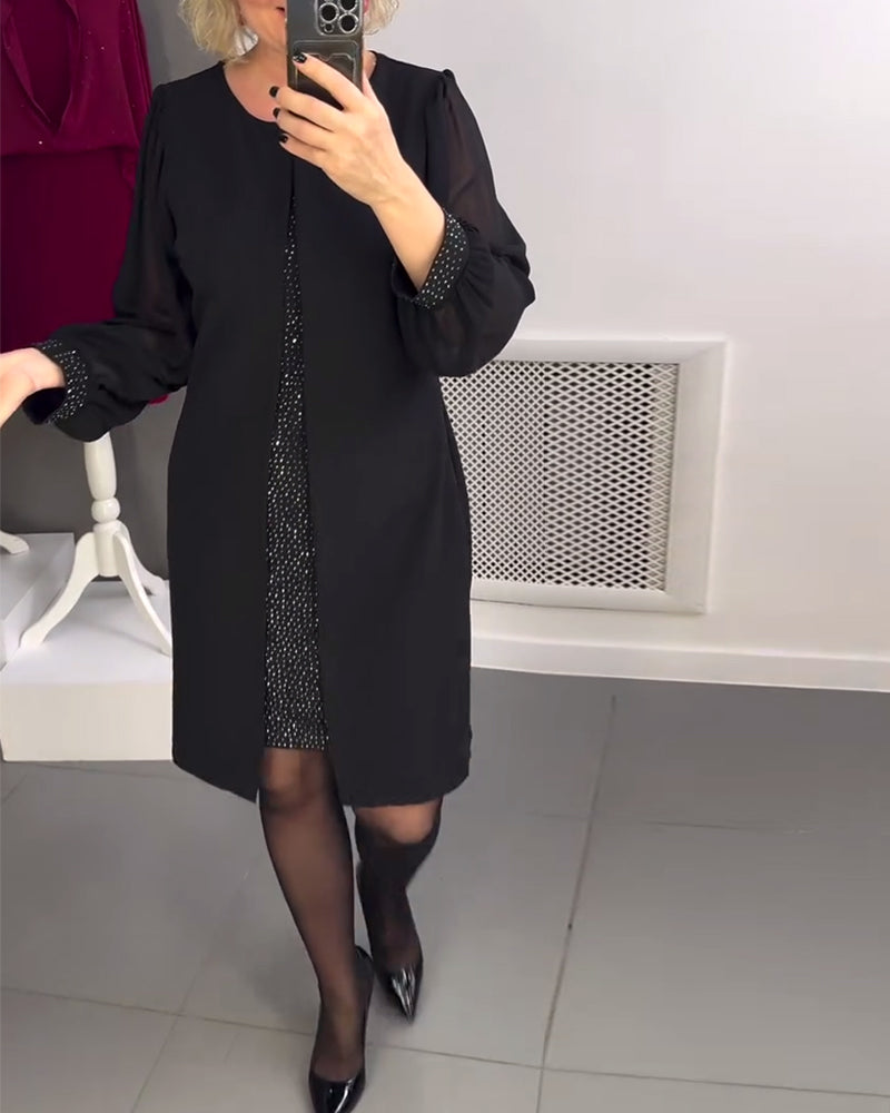 Elegantes Kleid Rundhals Diamant Muster - IdealeKleiden