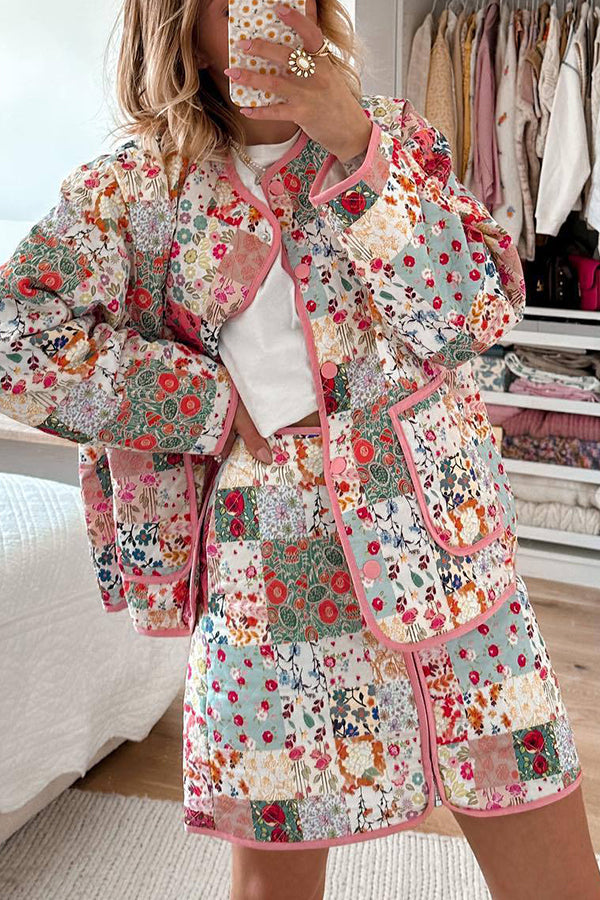 Sommerjacke Blumenmuster Quilted Leicht Mit Taschen - IdealeKleiden