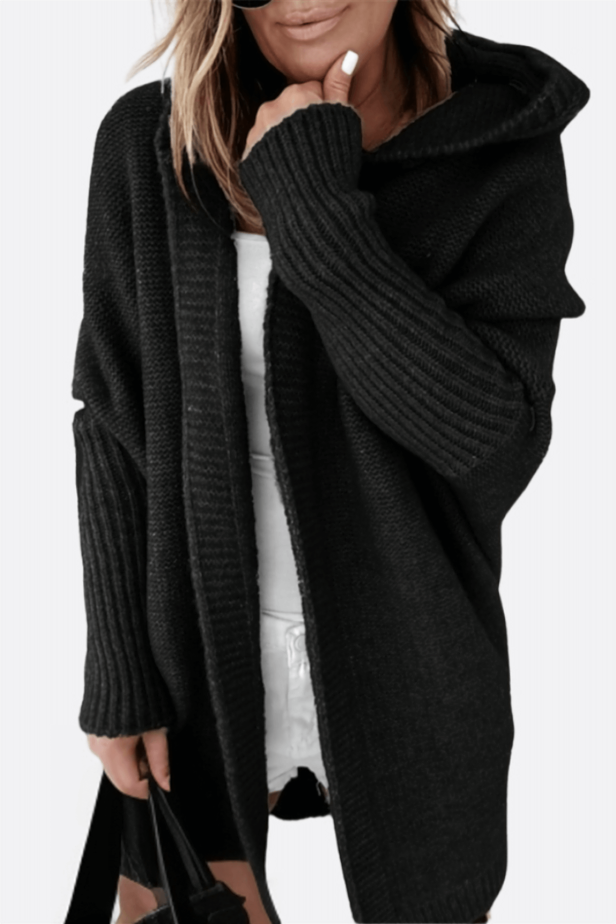 Damen Strickmantel Kapuzenparka
