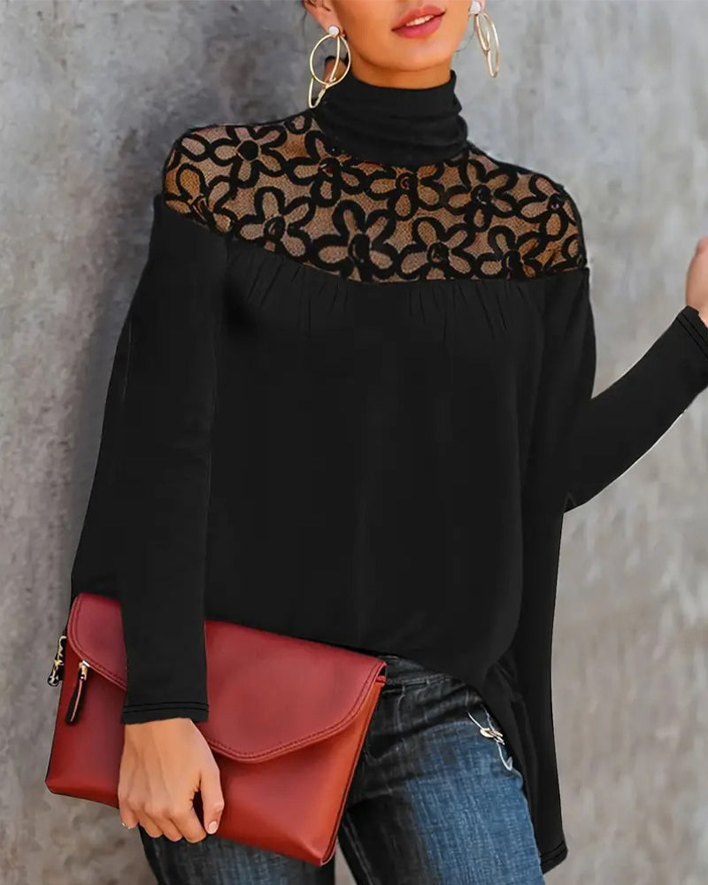 Elegantes Kleid | Rollkragen Spitze Durchsichtig